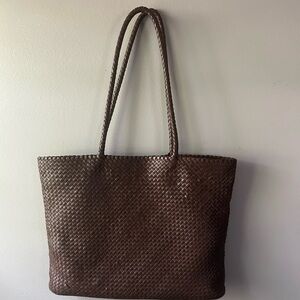 Brown woven leather tote